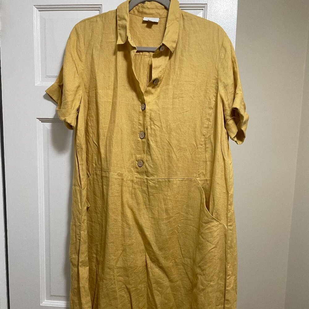 J. Jill Yellow 100% Linen Shirt Dress, Size Large
